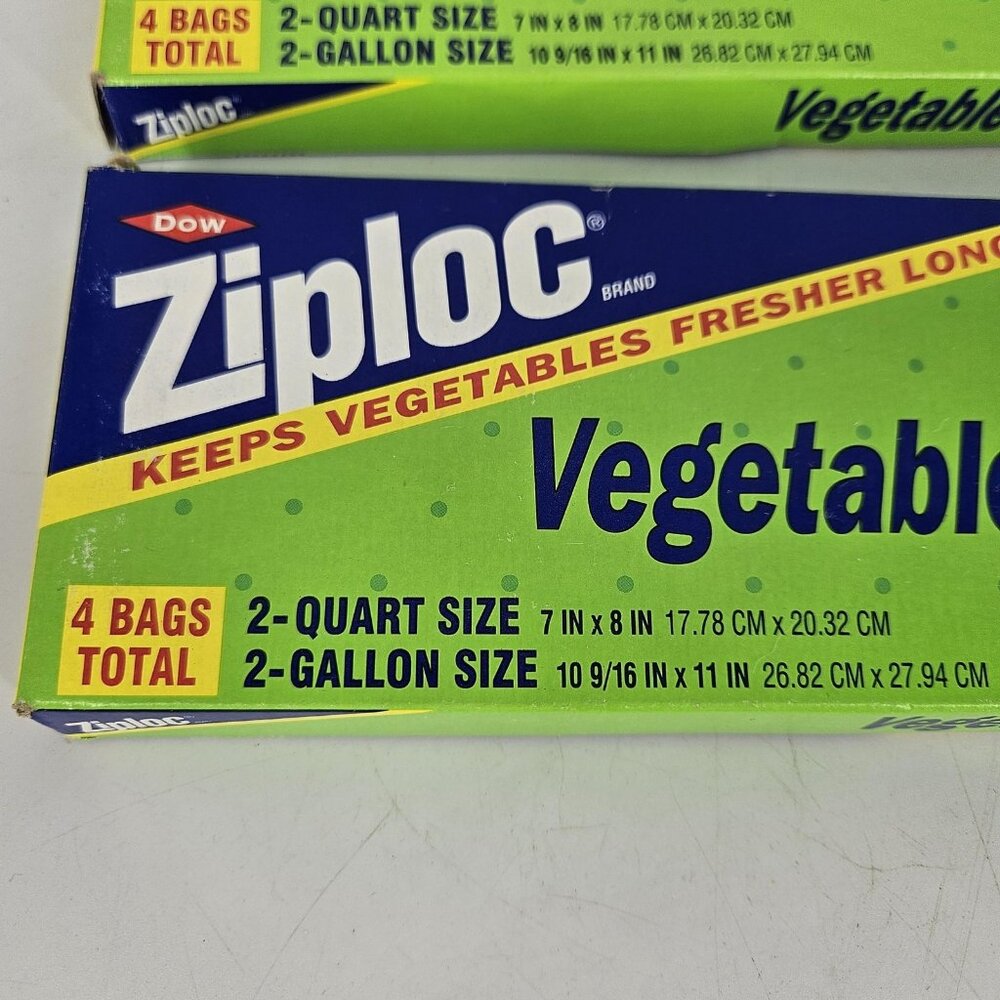 Vint Ziploc Vegetable Bags Trial Pack Lot of 2 USA Dow Vented 2 Qrt 2 Gallon New - Picture 4 of 9